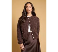 Oasis Women's Pocket Detail Borg Cardigan Sweater in Chocolate | Size: Medium
