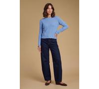 Oasis Women's Pointelle Frill Neck Long Sleeve Top in Blue | Size: Large