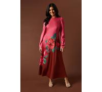 Oasis Women's Premium Satin Placement Print Button Detail Maxi Dress in Pink | Size: 18