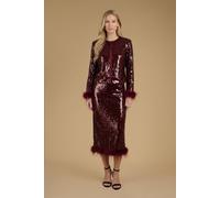 Oasis Women's Premium Sequin Feather Cuff Top in Merlot | Size: 16