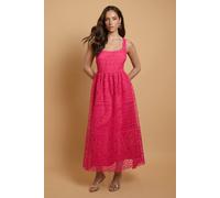 Oasis Women's Premium Square Neck Lace Midi Dress in Hot Pink | Size: 8