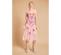 Oasis Women's Premium Trailing Floral Embellished Bandeau Midi Dress in Pink | Size: 14