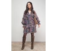 Oasis Women's Printed Boho Ruffle Button Down Mini Dress | Size: 14