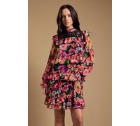 Oasis Women's Printed Chiffon Lace Detail Tiered Long Sleeve Mini Dress | Size: 14 Oasis Multicolor 14