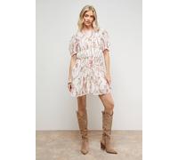 Oasis Women's Printed Dobby Shirred Bodice Mini Dress in Ivory | Size: 12