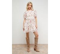 Oasis Women's Printed Dobby Shirred Bodice Mini Dress in Ivory | Size: 12 Oasis Ivory 12