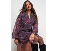 Oasis Women's Printed Embellished Trim Detail Chiffon Mini Dress | Size: 8