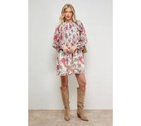 Oasis Women's Printed Frill Detail Chiffon Mini Dress in Floral | Size: 12 Oasis Floral 12