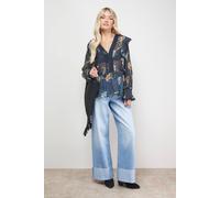 Oasis Women's Printed Frill Detail Sheer Chiffon Blouse in Floral | Size: 6