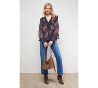 Oasis Women's Printed Frill Detail Sheer Chiffon Blouse | Size: 10 Oasis Multicolor 10