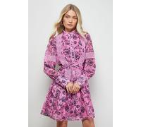 Oasis Women's Printed Lace Detail Button Down Collarless Mini Dress in Floral | Size: 8 Oasis Floral 8