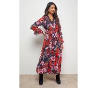 Oasis Women's Printed Lace Detail Frill Sleeve Midi Dress in Floral | Size: 8