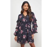 Oasis Women's Printed Lace Detail Frill Sleeve Mini Dress | Size: 10