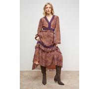 Oasis Women's Printed Lace Detail Volume Boho Maxi Dress | Size: 12 Oasis Multicolor 12