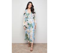 Oasis Women's Printed Pleated Bodice Detail Midi Dress in Blue | Size: 12 Oasis Blue 12