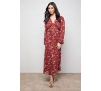 Oasis Women's Printed Pleated Bodice Detail Midi Dress in Rust | Size: 12 Oasis Rust 12