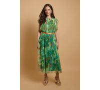 Oasis Women's Printed Pleated Mesh Midi Dress With Flutter Sleeve in Blue | Size: 8 Oasis Blue 8
