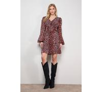 Oasis Women's Printed Pleated Skirt Long Sleeve Mini Dress in Animal | Size: 8