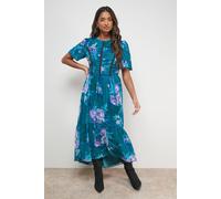 Oasis Women's Printed Ruched Bodice Trim Detail High Low Hem Midi Dress | Size: 8 Oasis Multicolor 8