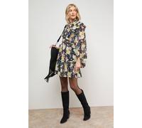 Oasis Women's Printed Ruched High Neck Mini Fit & Flare Dress | Size: 10