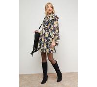 Oasis Women's Printed Ruched High Neck Mini Fit & Flare Dress | Size: 16 Oasis Multicolor 16