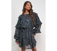 Oasis Women's Printed Ruffle Batwing Sleeve Mini Dress | Size: 14