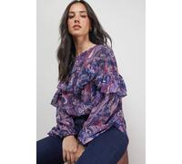 Oasis Women's Printed Ruffle Yoke Balloon Sleeve Boho Blouse in Floral | Size: 10