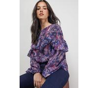 Oasis Women's Printed Ruffle Yoke Balloon Sleeve Boho Blouse in Floral | Size: 8 Oasis Floral 8