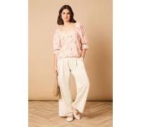 Oasis Women's Printed Square Neck Puff Sleeve Top | Size: 6