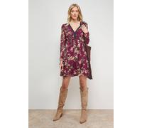 Oasis Women's Printed Statement Shoulder Ruched Body Mini Dress in Floral | Size: 6