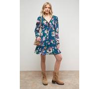 Oasis Women's Printed Statement Shoulder Ruched Body Mini Dress | Size: 8