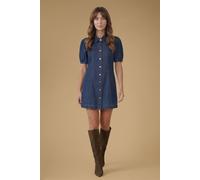 Oasis Women's Puff Sleeve Denim Mini Dress in Indigo | Size: 6