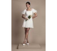 Oasis Women's Puff Sleeve Organza Mini Bridal Dress in Ivory | Size: 14 Oasis Ivory 14
