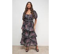 Oasis Women's Puff Sleeve Tiered Midaxi Dress in Black | Size: 10