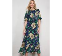Oasis Women's Puff Sleeve Trim Detail Panelled Tea Dress in Navy | Size: 10