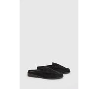 Oasis Women's Raeghan Faux Suede Loafer Style Footbed Flat Mules in Black | Size: 8