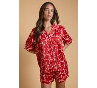 Oasis Women's Red Bows Satin Printed Short Nightwear set | Size: Medium