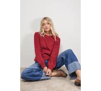 Oasis Women's Rib Transfer Balloon Sleeve Jumper in Red | Size: Small