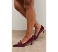 Oasis Women's Rita Faux Patent Leather Double Bow Mary Jane Kitten Heel Court Shoes in Dark Red | Size: 8