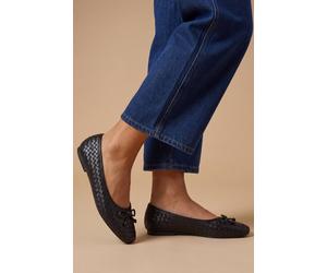 Oasis Women's Rosa Woven Faux Leather Bow Detail Ballet Flats in Black | Size: 8