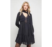 Oasis Women's Ruched Bow Tie Mini Dress With Stud Trim in Black | Size: 10