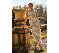 Oasis Women's Ruched Ruffle Tiered Tie Strap Midi Dress in Ivory | Size: 10 Oasis Ivory 10