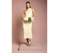 Oasis Women's Ruched Side Detail One Shoulder Satin Bridesmaid Dress in Butter | Size: 14 Oasis Butter 14