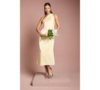 Oasis Women's Ruched Side Detail One Shoulder Satin Bridesmaid Dress in Butter | Size: 18