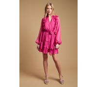 Oasis Women's Ruffle Boho Mini Dress in Magenta Pink | Size: 8 Oasis Magenta Pink 8