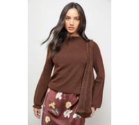 Oasis Women's Ruffle Cuff & Collar Jumper in Chocolate | Size: Large