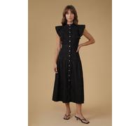 Oasis Women's Ruffle Denim Midi Dress in Black | Size: 10