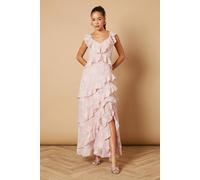 Oasis Women's Ruffle Jacquard Print Maxi Dress in Blush | Size: 12