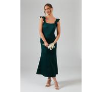 Oasis Women's Ruffle Square Neck Satin Bridesmaid Midi Dress in Emerald | Size: 10 Oasis Emerald 10