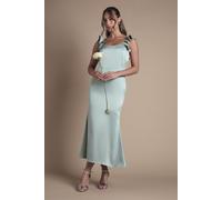 Oasis Women's Ruffle Square Neck Satin Bridesmaid Midi Dress in Sage | Size: 14 Oasis Sage 14